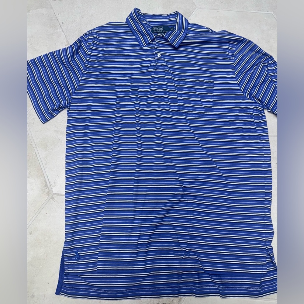Polo Ralph Lauren Pima Cotton Polo Shirt Men's XL Blue Striped Team Pony